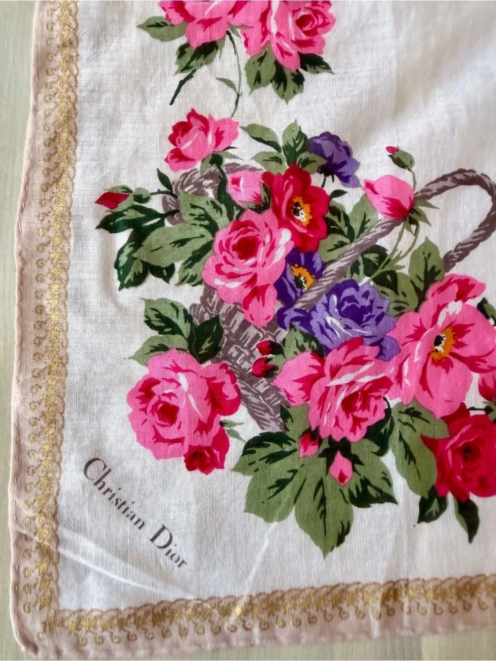 Dior Pink Floral Cottagecore Silky Scarf Bandana Headband Bag Scarf Neckerchief